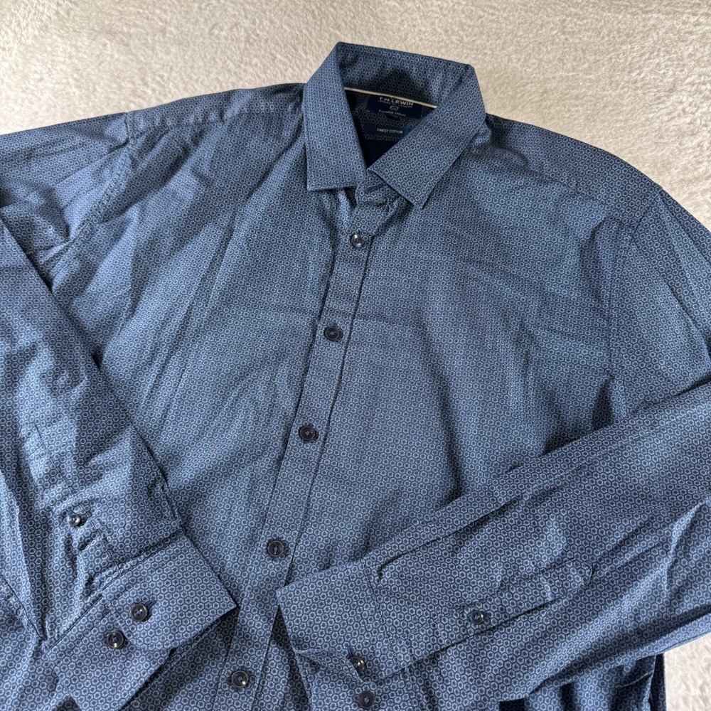 T.M. Lewin Dress Shirt Blue Long Sleeve Button Up Men Size Large‎ Pattern Shape